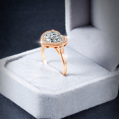 Halo Heart-Shaped Love Crystal Ring Rose Gold