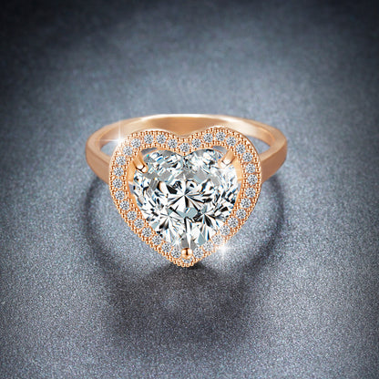 Halo Heart-Shaped Love Crystal Ring Rose Gold