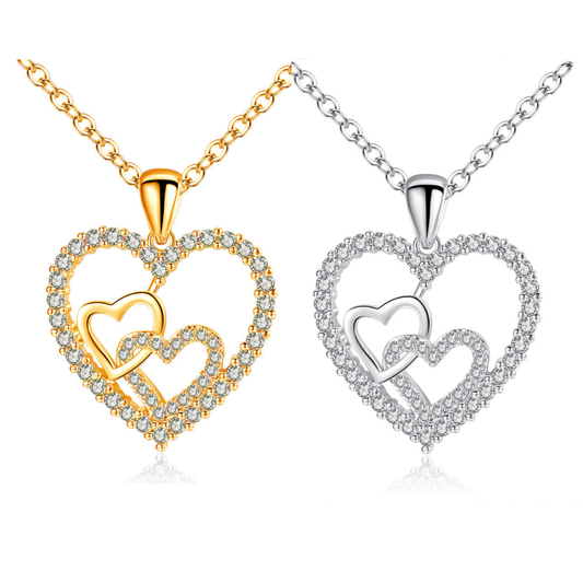 Triple Heart Zircon Crystals Love Pendant Necklace