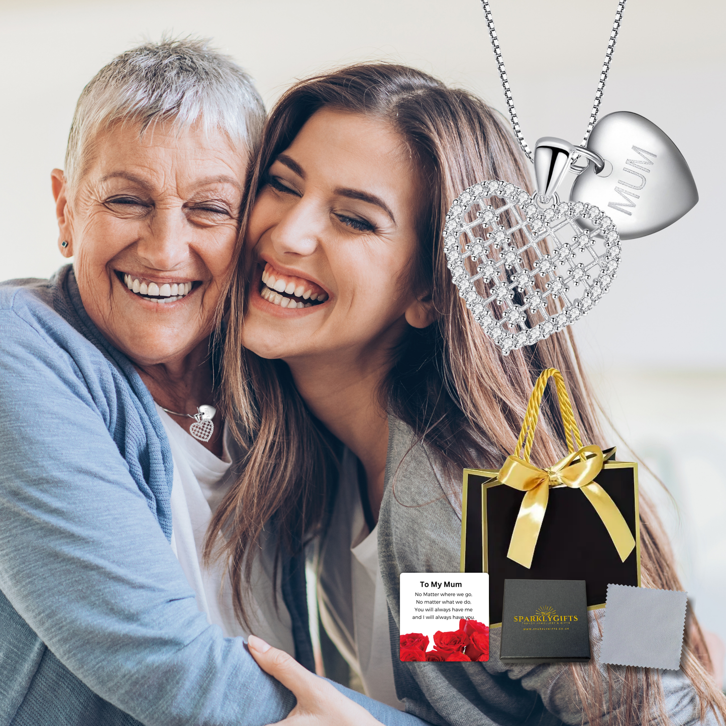 To My Mum Heart Pendant Necklace with MUM Heart Tag with Message card