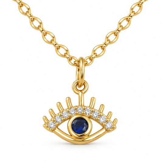 Sapphire Blue Crystal Evil Eye Gold Tone Pendant Necklace