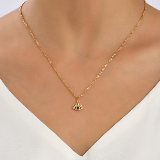 Sapphire Blue Crystal Evil Eye Gold Tone Pendant Necklace