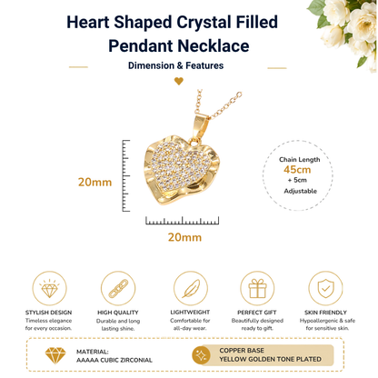 Crystal Filled Heart Shaped Gold Tone Pendant Necklace