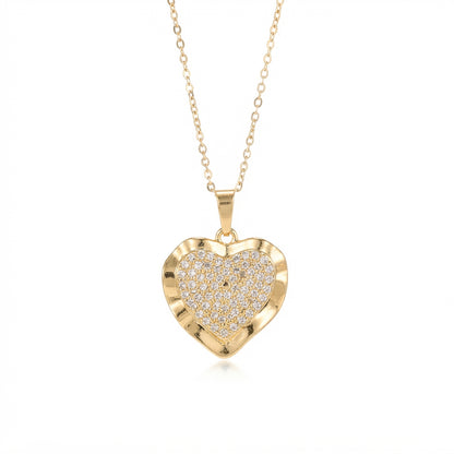 Crystal Filled Heart Shaped Gold Tone Pendant Necklace