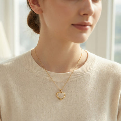Crystal Filled Heart Shaped Gold Tone Pendant Necklace