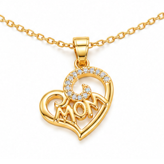 MUM Heart Zircon Crystals Gold Tone Pendant Necklace