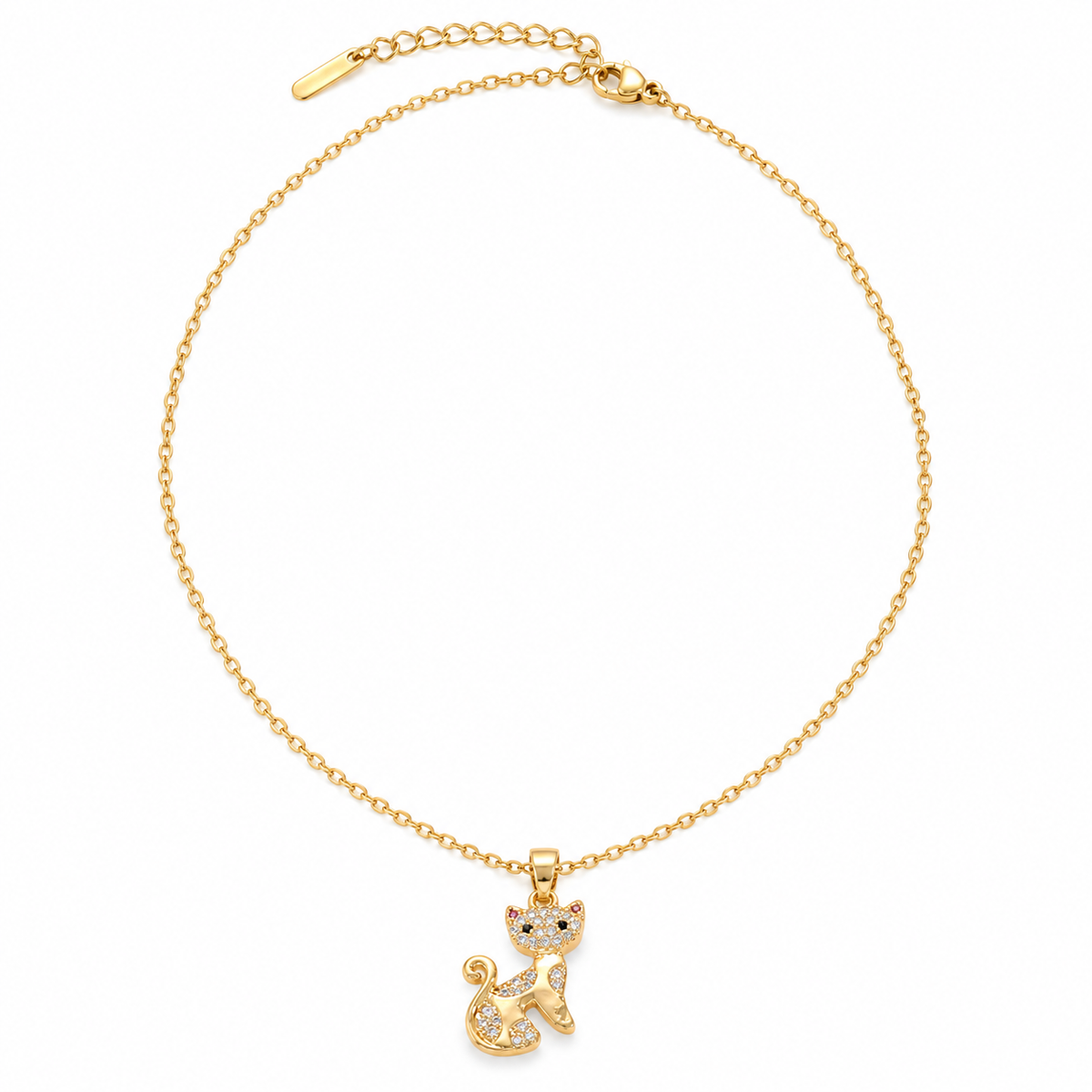 Cat Pet Crystal Filled Gold Tone Pendant Necklace