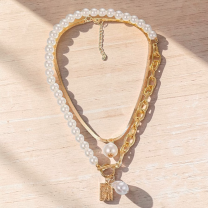 Gold Baroque Pearl Portrait Layered Chunky Chain Multilayer Choker Necklace