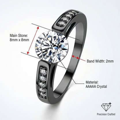 Solitaire Black Gold Plated Clear Zircon Crystal Ring