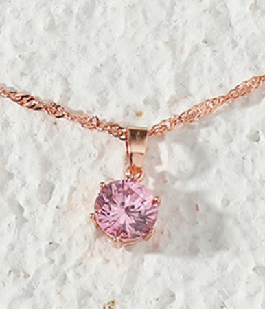 Pink Sapphire Solitaire Zircon Crystal Rose Gold Pendant Necklace