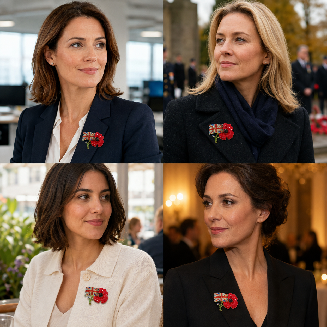 Luxury Women Poppy Brooch with Red Flower Diamantes UK Flag Pins Remembrance