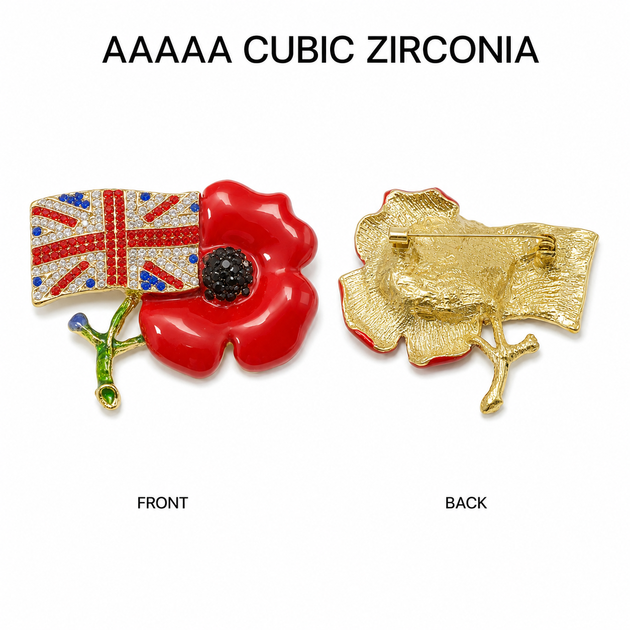 Luxury Women Poppy Brooch with Red Flower Diamantes UK Flag Pins Remembrance