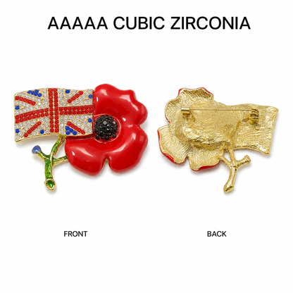 Luxury Women Poppy Brooch with Red Flower Diamantes UK Flag Pins Remembrance