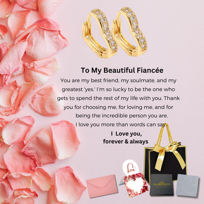 Sparkle Heart Earrings in Gold With Message Card For Fiancee Valentine's Day Gift