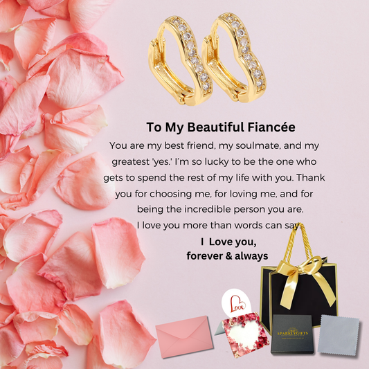 Sparkle Heart Earrings in Gold With Message Card For Fiancee Valentine's Day Gift