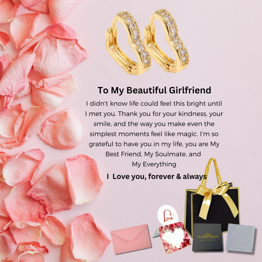Sparkle Heart Earrings in Gold With Message Card For Girlfriend Valentine's Day Gift