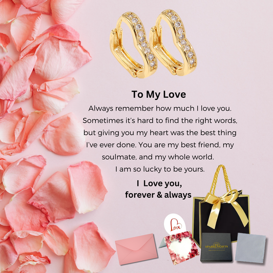 Sparkle Heart Earrings in Gold With Message Card For My Love Valentine's Day Gift