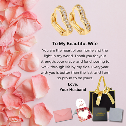 Sparkle Heart Earrings in Gold With Message Card For Wife Valentine's Day Gift