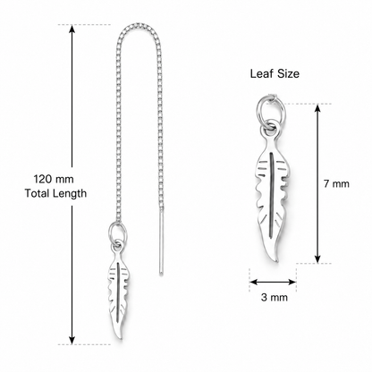 Leaf Threader Drop Dangling Earrings Silver Plated