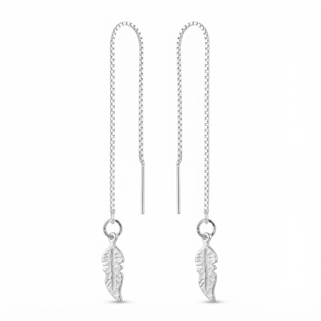 Leaf Threader Drop Dangling Earrings Silver Plated