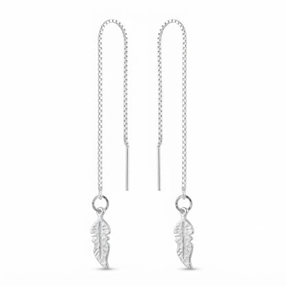 Leaf Threader Drop Dangling Earrings Silver Plated