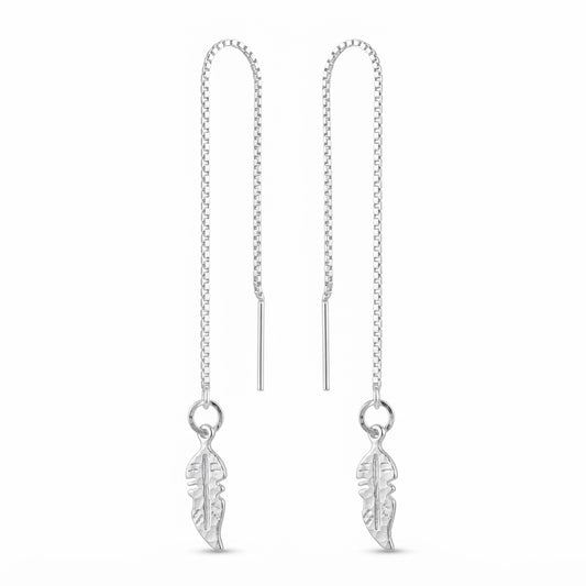 Leaf Threader Drop Dangling Earrings Silver Plated