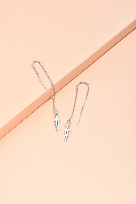 Leaf Threader Drop Dangling Earrings Silver Plated