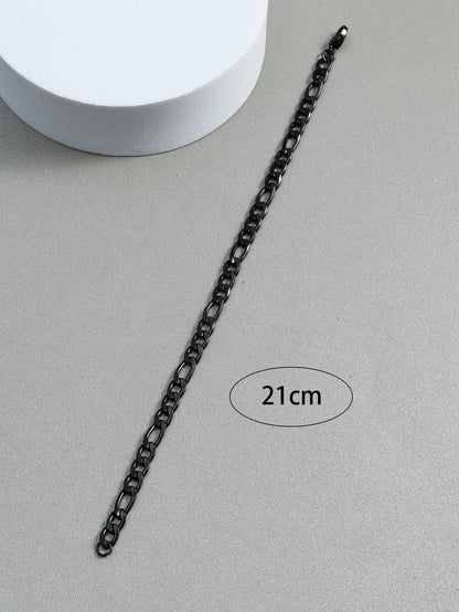 Men Stainless Steel Black Chunky Chain Links Bracelet And Titanium Steel Matte Round Stud Earrings Set