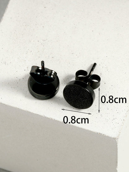 Men Stainless Steel Black Chunky Chain Links Bracelet And Titanium Steel Matte Round Stud Earrings Set