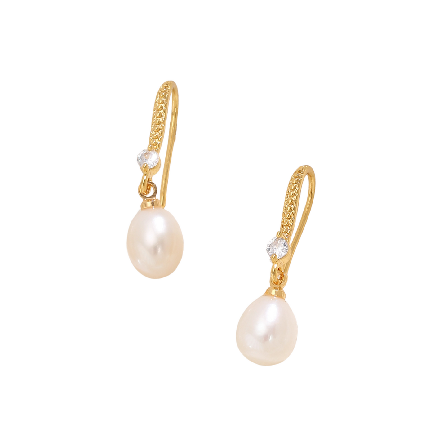 Pearl Drop Hook Zircon Crystals Gold Plated Earrings