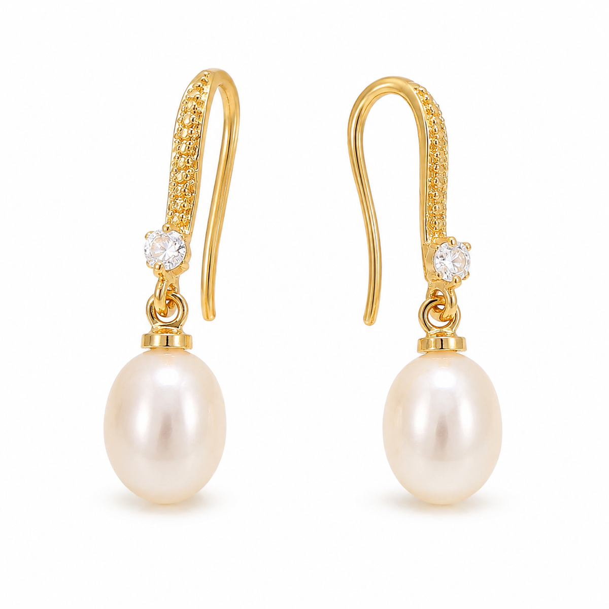 Pearl Drop Hook Zircon Crystals Gold Plated Earrings