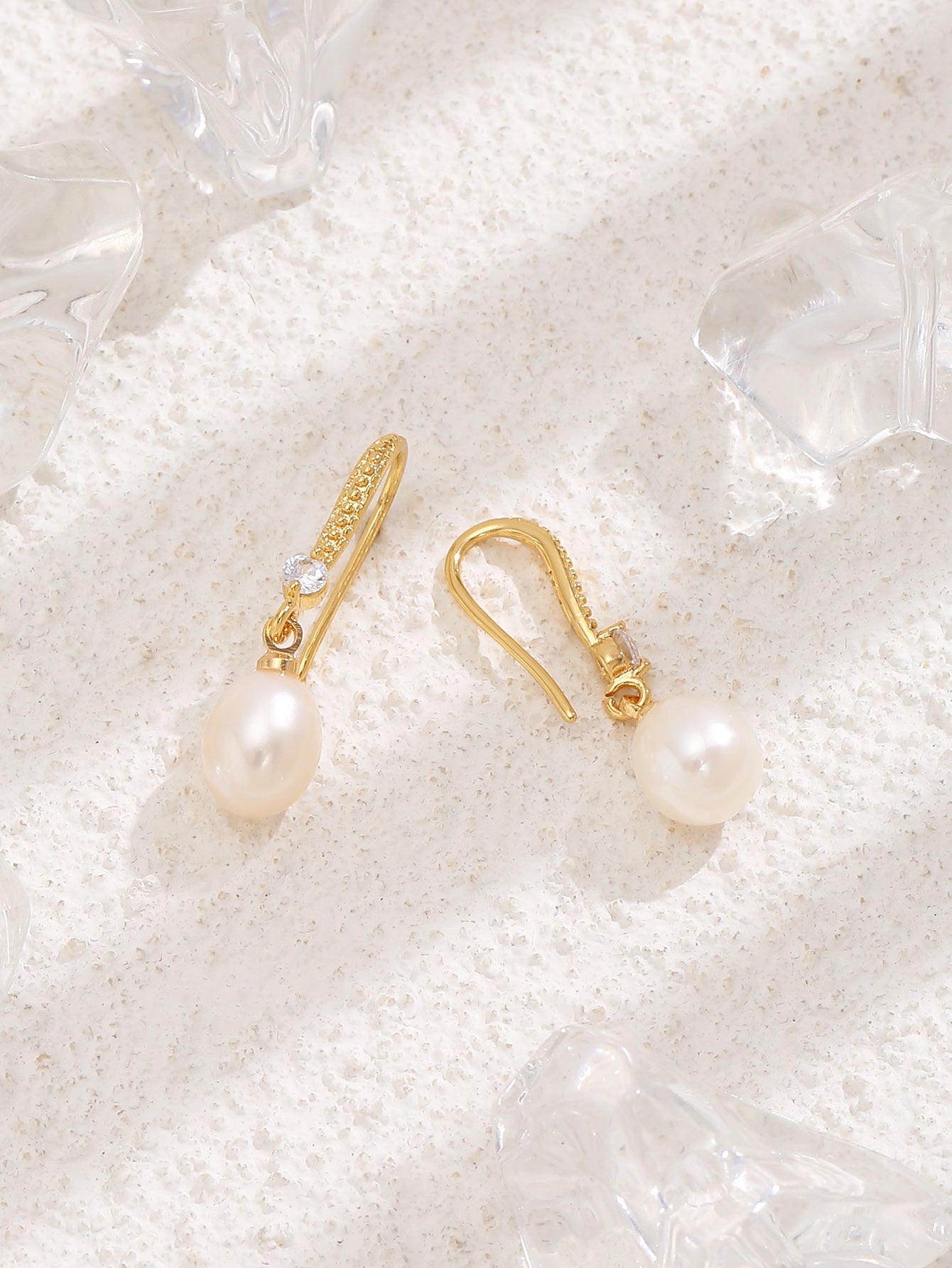 Pearl Drop Hook Zircon Crystals Gold Plated Earrings