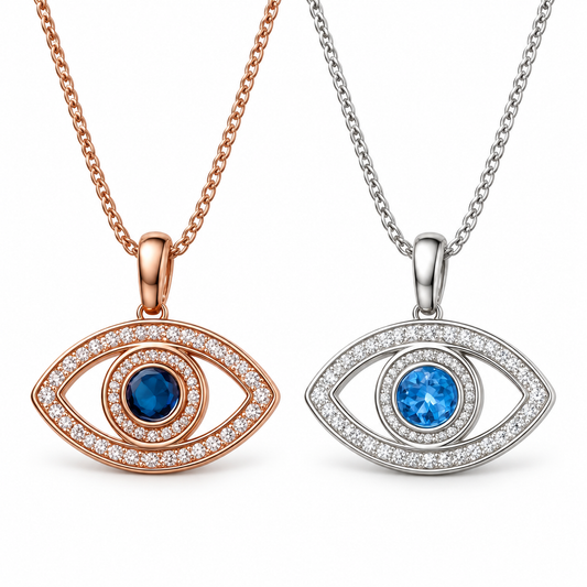 Blue Evil Eye Zircon Crystal Silver or Rosegold Pendant Necklace