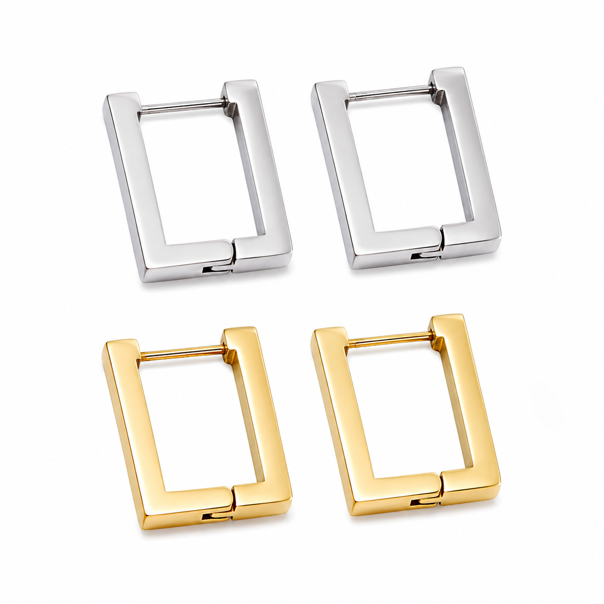 Rectangle Hoop Earrings In Gold or Silver