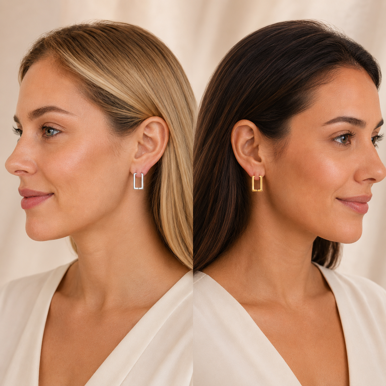 Rectangle Hoop Earrings In Gold or Silver