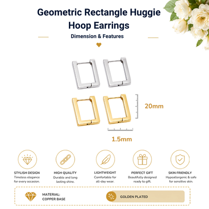 Rectangle Hoop Earrings In Gold or Silver