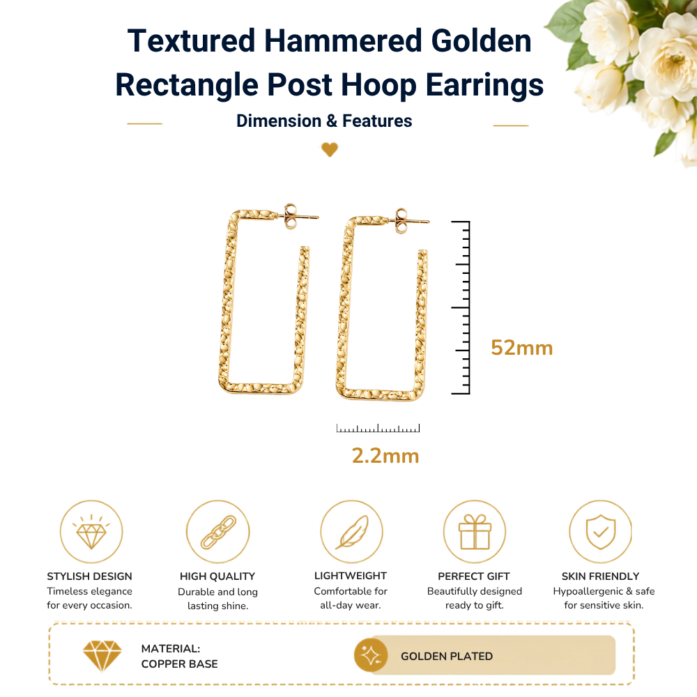 Gold Tone Rectangle Geometric Design Hoop Earrings