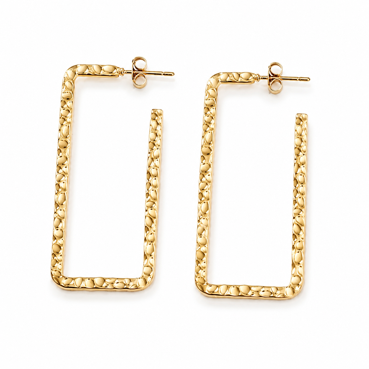 Gold Tone Rectangle Geometric Design Hoop Earrings