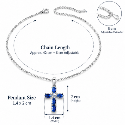Beautiful Blue Sapphire Crystal Cross Silver Pendant Necklace