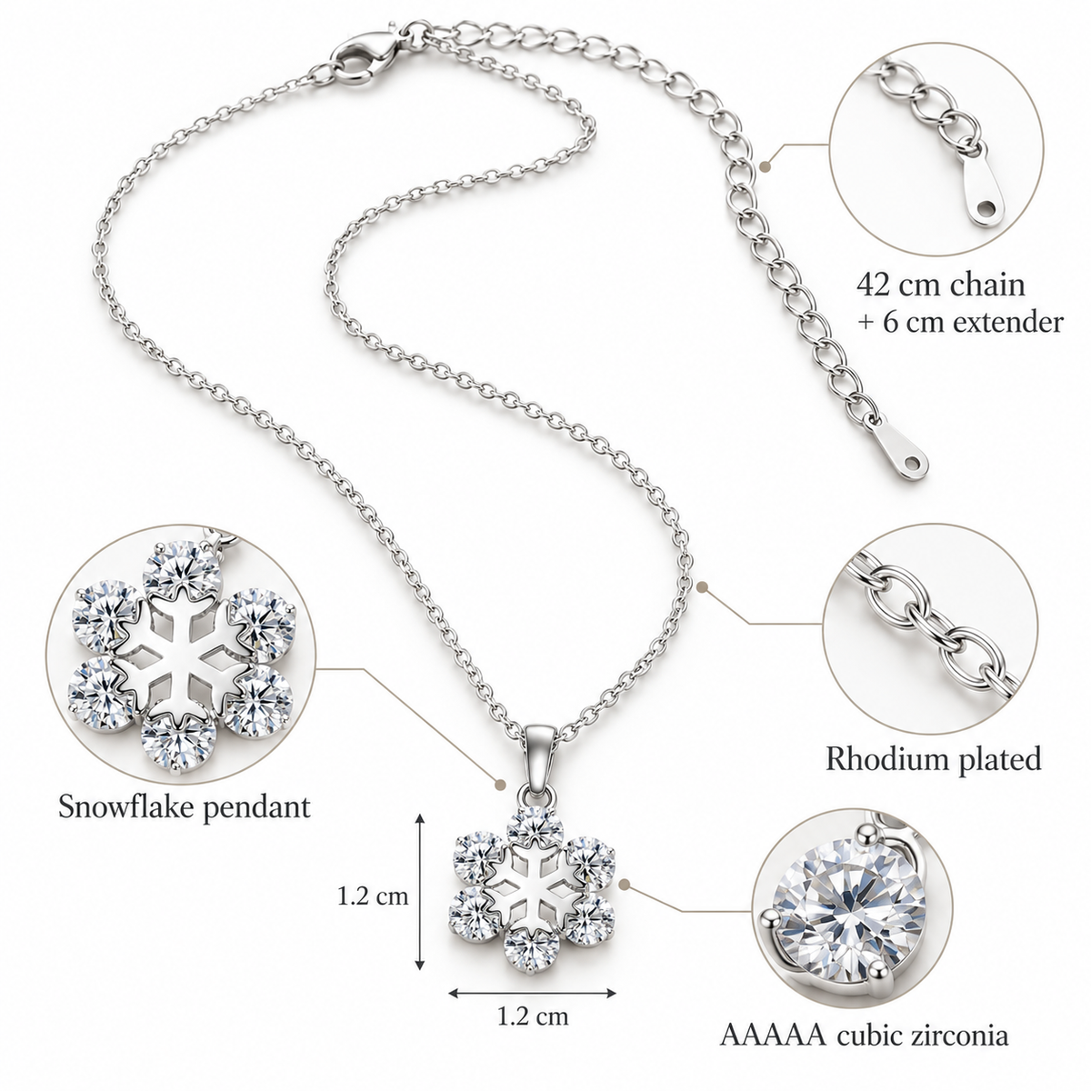 Beautiful Snowflake Zirconia Crystal Silver Pendant Necklace