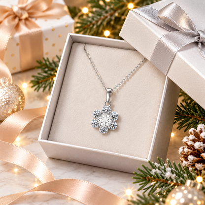Beautiful Snowflake Zirconia Crystal Silver Pendant Necklace