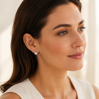 Fashionable Central Diamond Women Silver Earrings