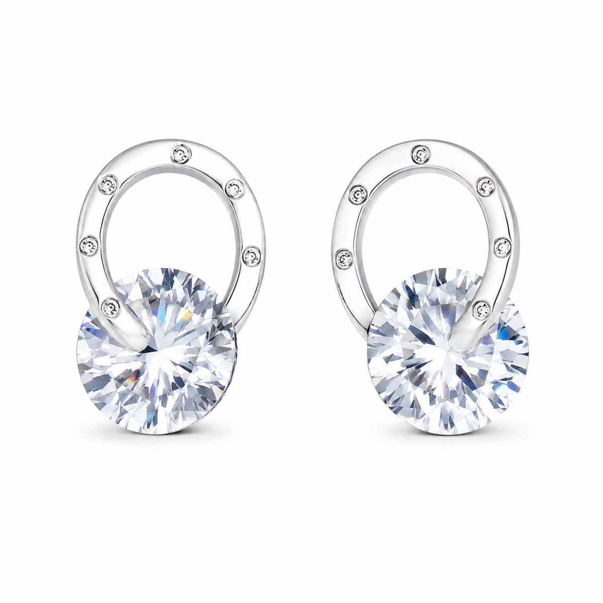 Fashionable Central Diamond Women Silver Earrings