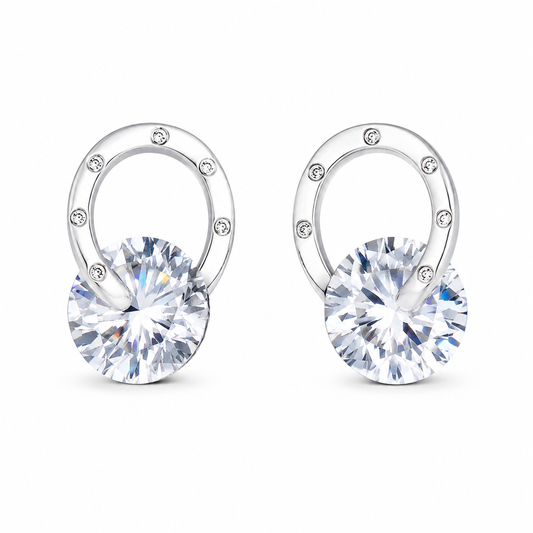 Fashionable Central Diamond Women Silver Earrings