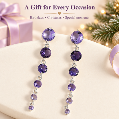 Round Purple Crystal Dangle Drop Chain Earrings
