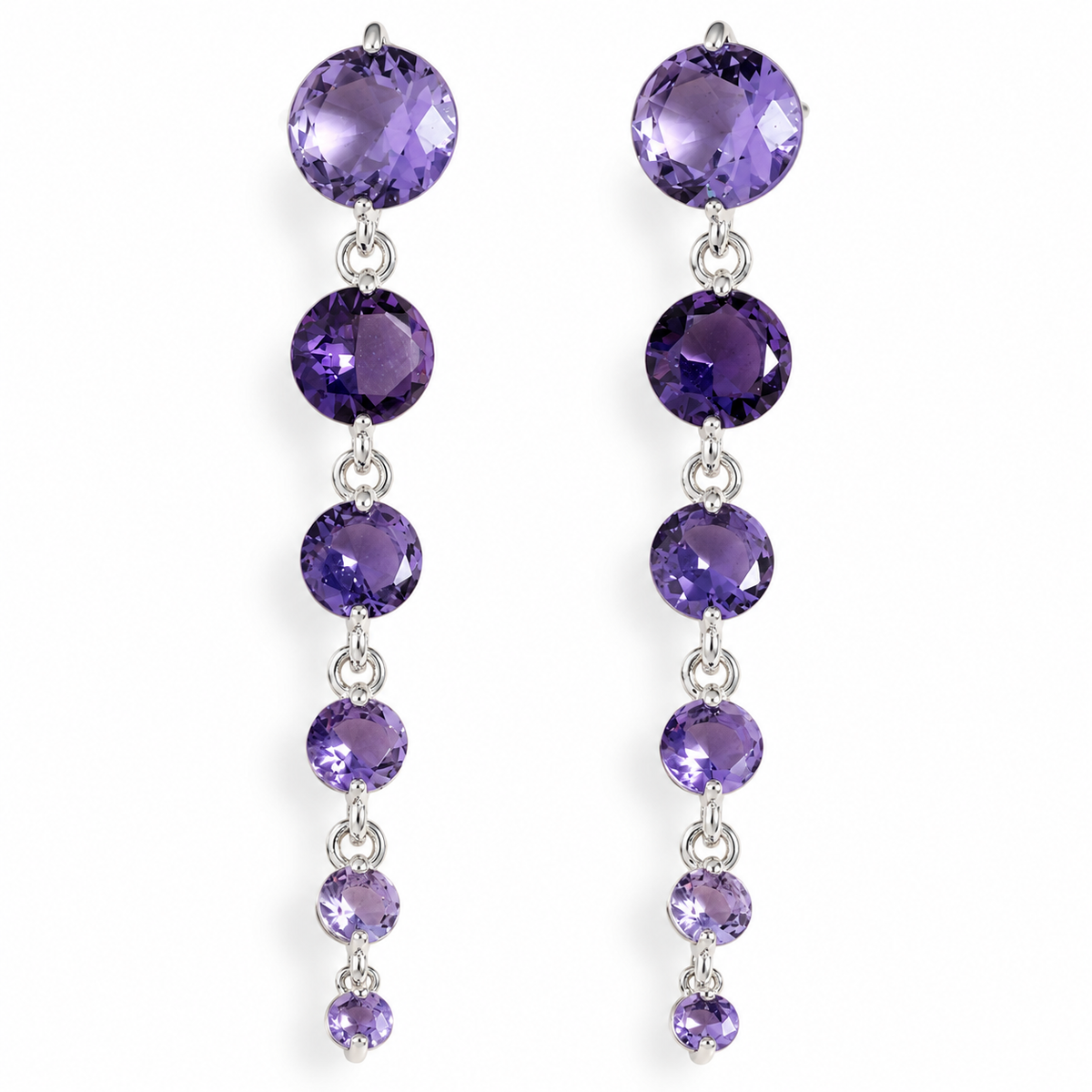 Round Purple Crystal Dangle Drop Chain Earrings