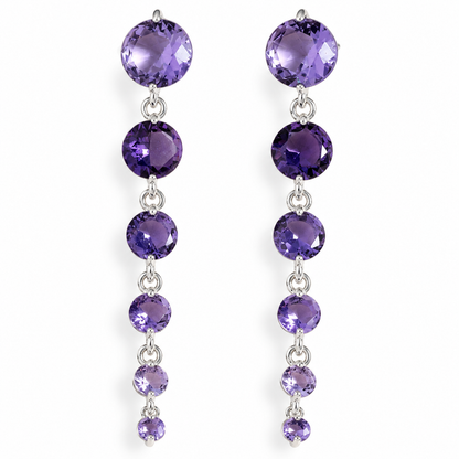 Round Purple Crystal Dangle Drop Chain Earrings