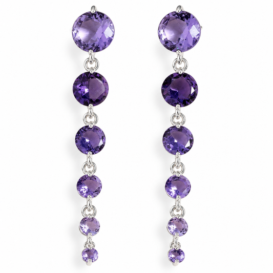 Round Purple Crystal Dangle Drop Chain Earrings