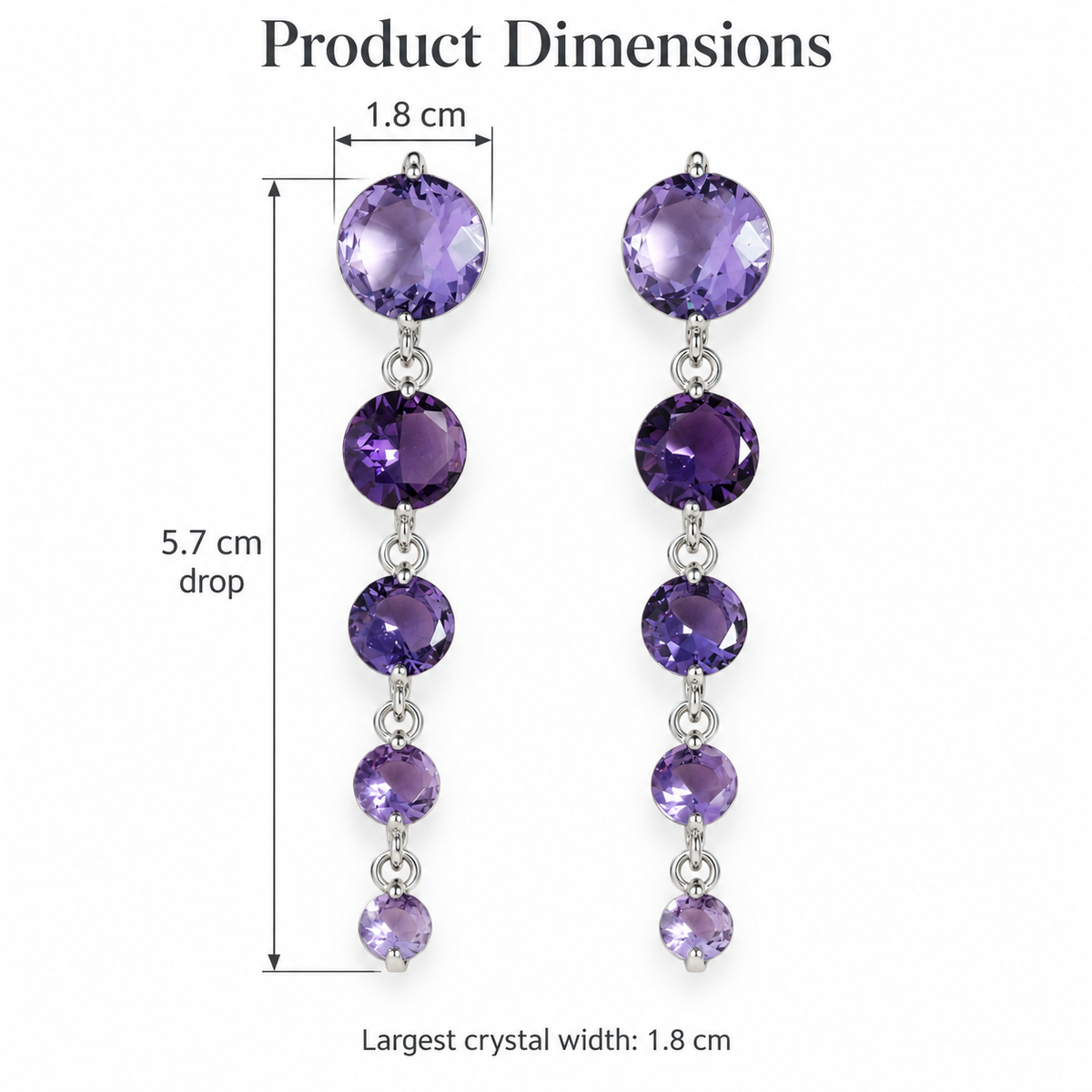 Round Purple Crystal Dangle Drop Chain Earrings