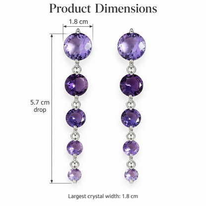 Round Purple Crystal Dangle Drop Chain Earrings